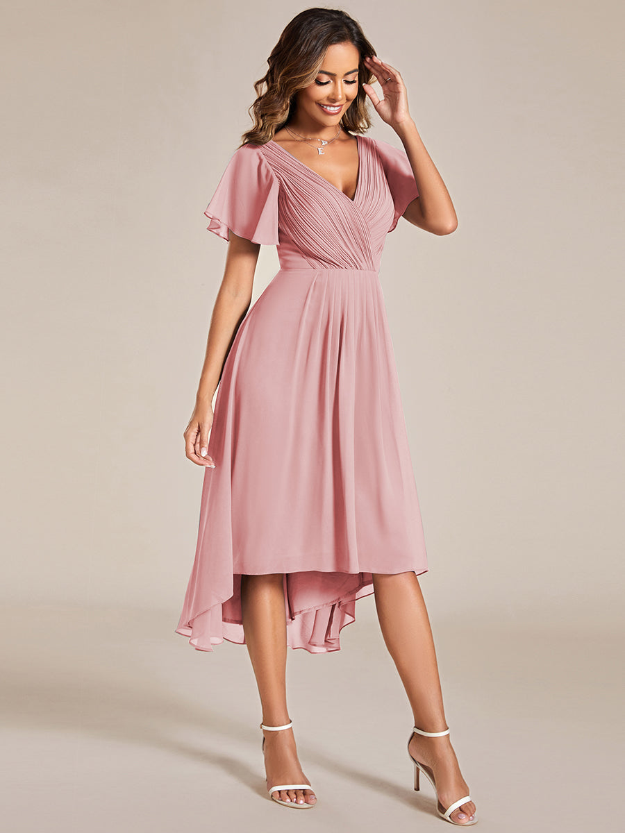 Funkelndes Abendkleid in A-Linie mit Empire-Taille und langen ?rmeln #farbe_Altrosa