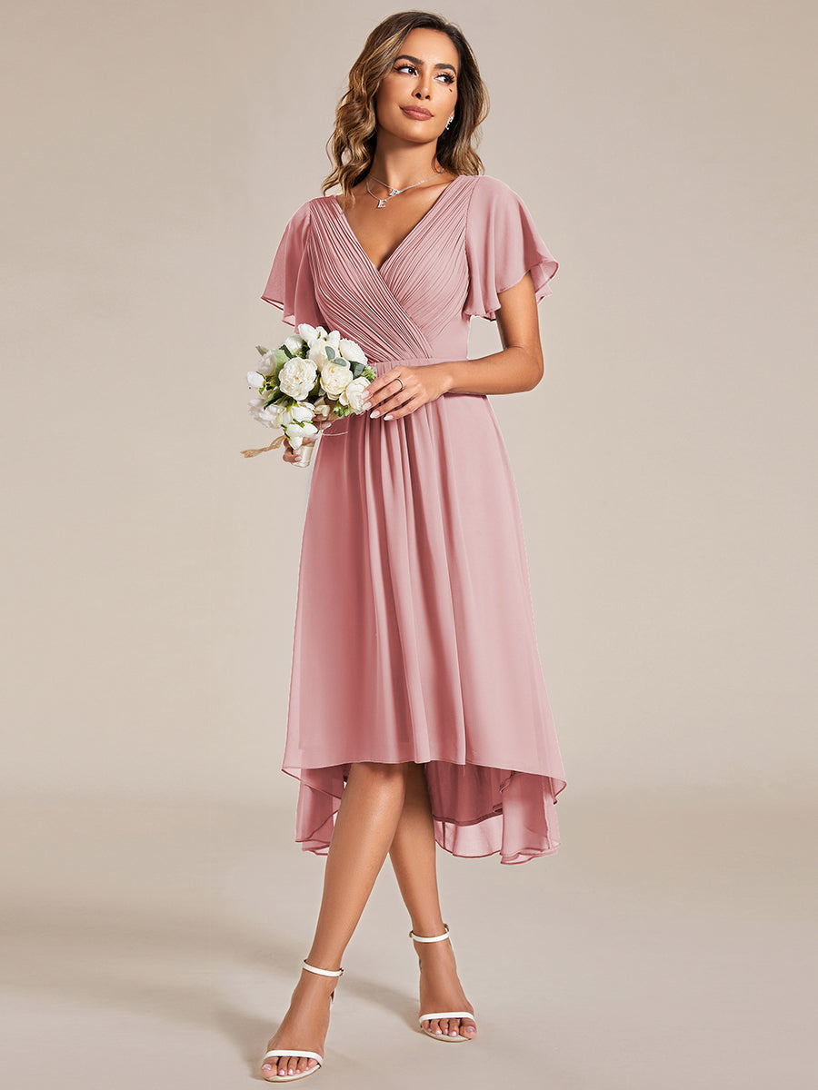 Funkelndes Abendkleid in A-Linie mit Empire-Taille und langen ?rmeln #farbe_Altrosa