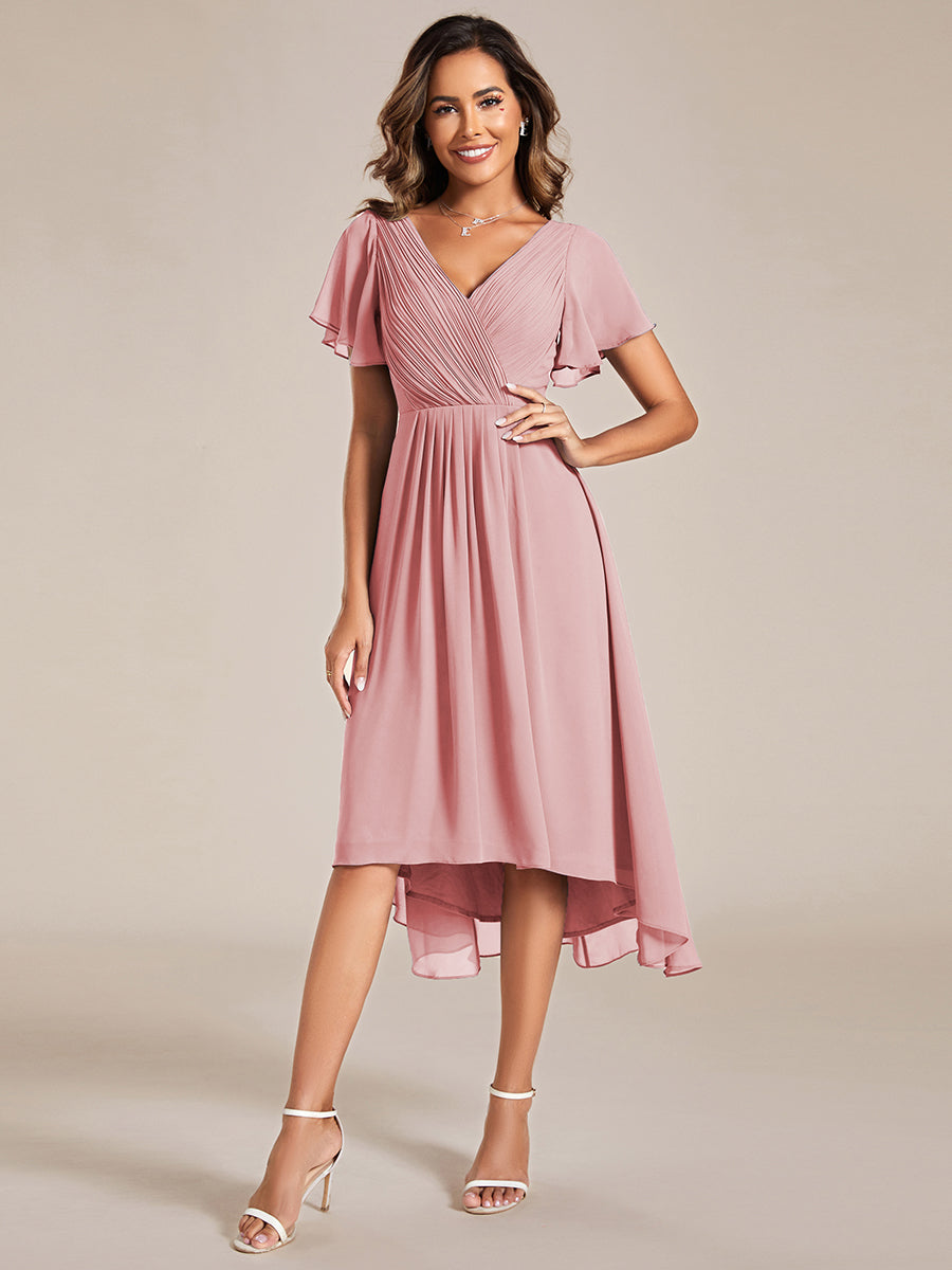 Funkelndes Abendkleid in A-Linie mit Empire-Taille und langen ?rmeln #farbe_Altrosa