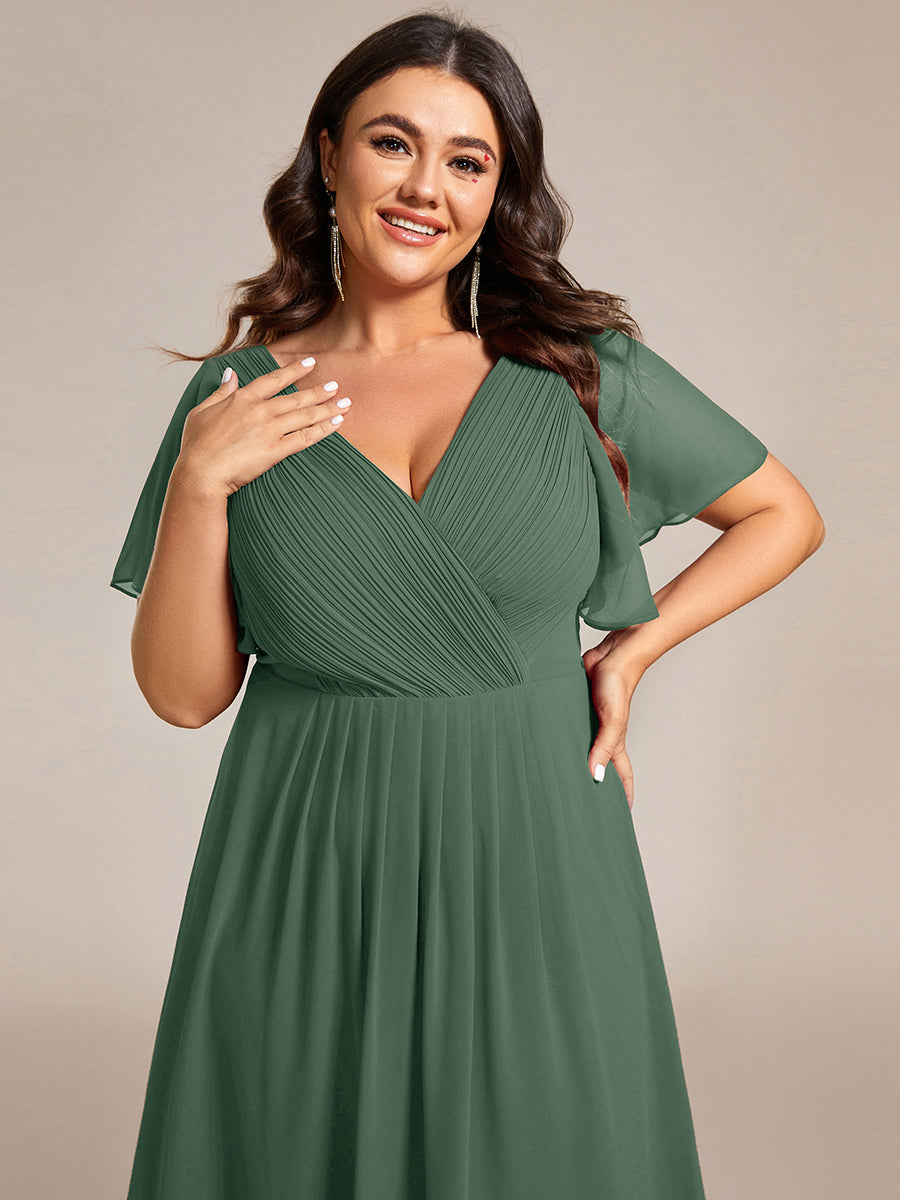 Funkelndes Abendkleid in A-Linie mit Empire-Taille und langen ?rmeln #farbe_Eukalyptus