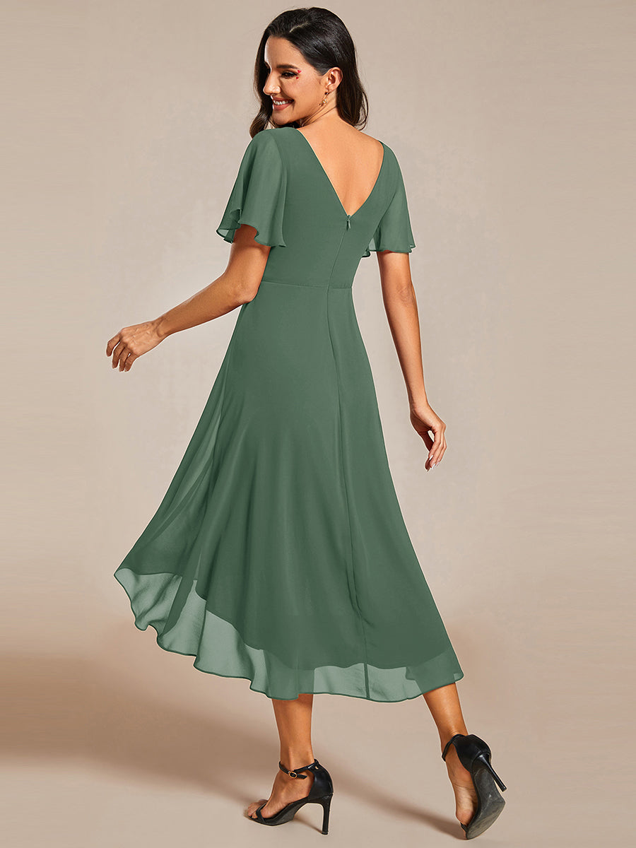 Funkelndes Abendkleid in A-Linie mit Empire-Taille und langen ?rmeln #farbe_Eukalyptus