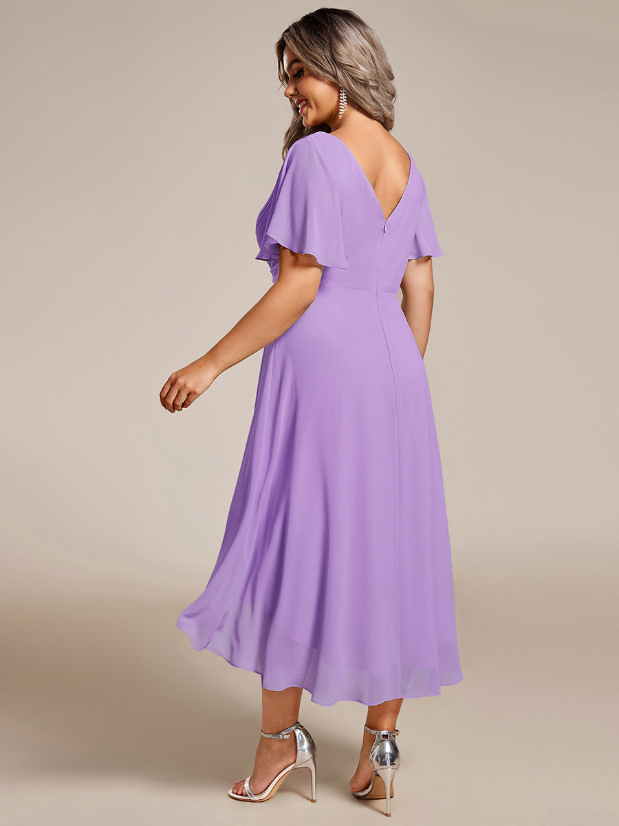 Funkelndes Abendkleid in A-Linie mit Empire-Taille und langen ?rmeln #farbe_Lavendel