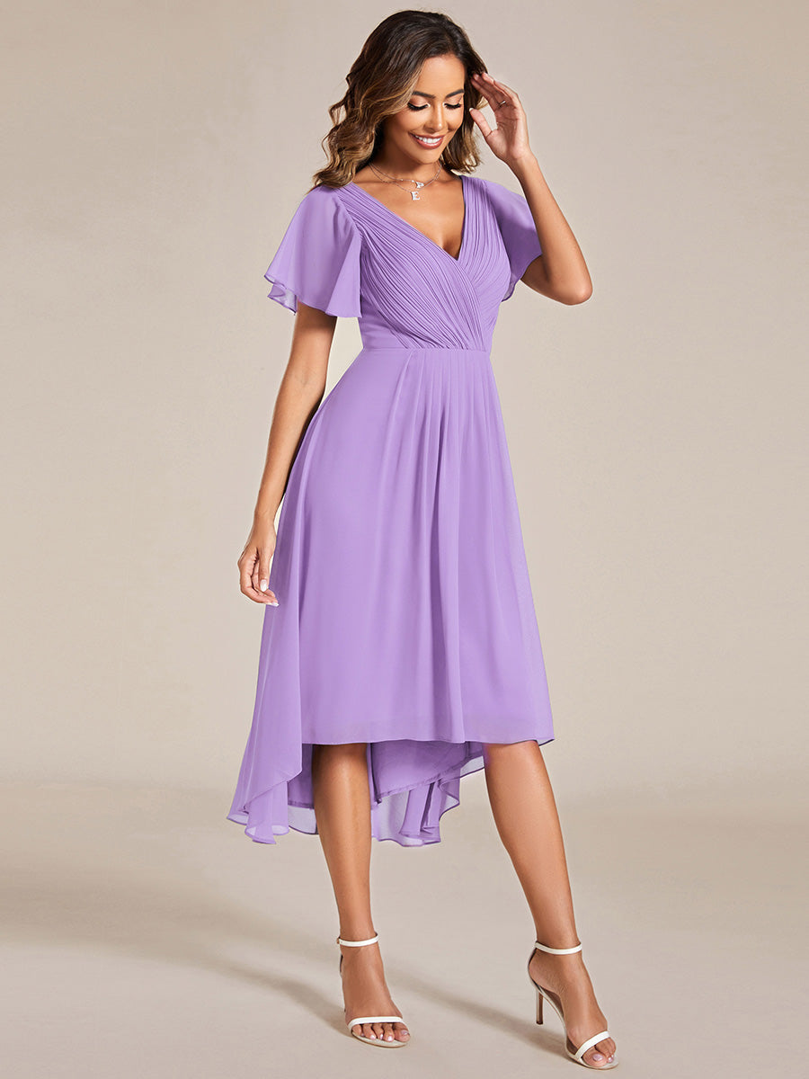 Funkelndes Abendkleid in A-Linie mit Empire-Taille und langen ?rmeln #farbe_Lavendel