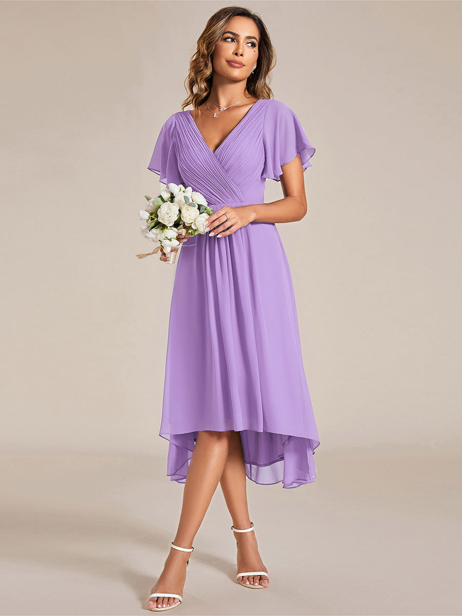 Funkelndes Abendkleid in A-Linie mit Empire-Taille und langen ?rmeln #farbe_Lavendel