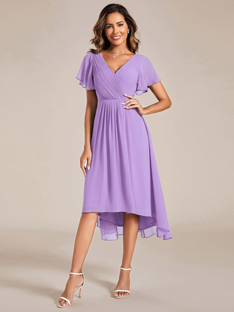 Funkelndes Abendkleid in A-Linie mit Empire-Taille und langen ?rmeln #farbe_Lavendel
