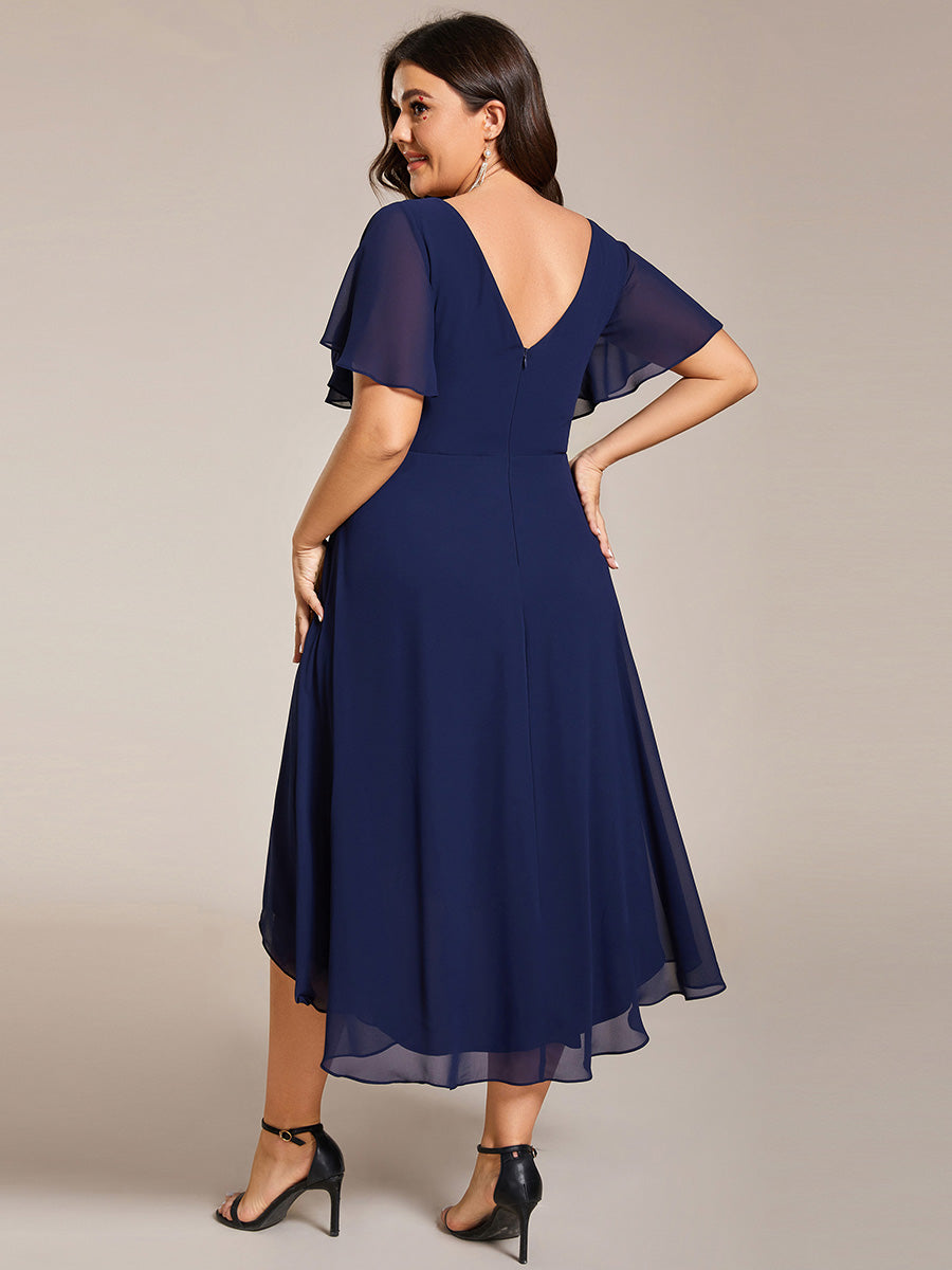 Funkelndes Abendkleid in A-Linie mit Empire-Taille und langen ?rmeln #farbe_Marineblau