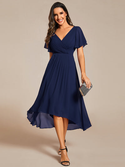 Funkelndes Abendkleid in A-Linie mit Empire-Taille und langen ?rmeln #farbe_Marineblau