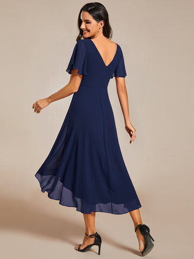Funkelndes Abendkleid in A-Linie mit Empire-Taille und langen ?rmeln #farbe_Marineblau