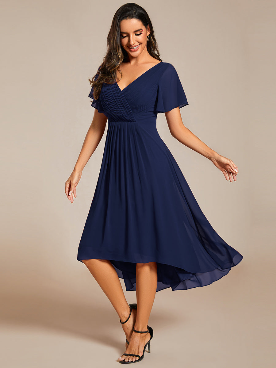 Funkelndes Abendkleid in A-Linie mit Empire-Taille und langen ?rmeln #farbe_Marineblau