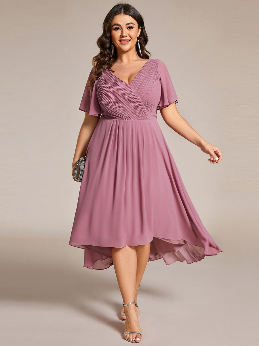 Funkelndes Abendkleid in A-Linie mit Empire-Taille und langen ?rmeln #farbe_Orchideenviolett