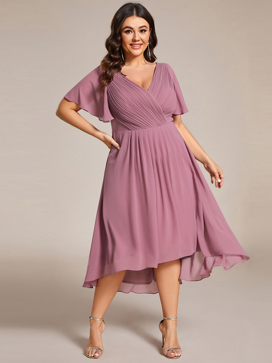 Funkelndes Abendkleid in A-Linie mit Empire-Taille und langen ?rmeln #farbe_Orchideenviolett
