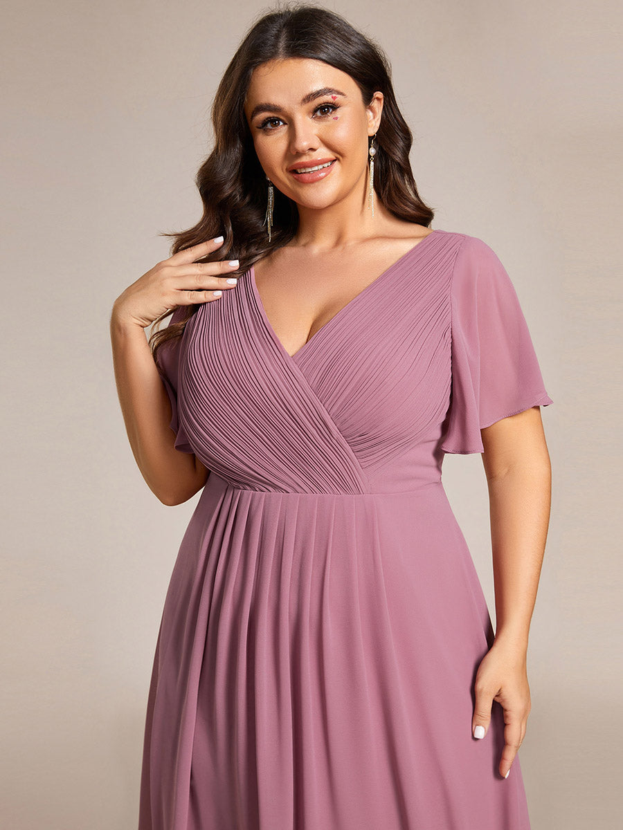 Funkelndes Abendkleid in A-Linie mit Empire-Taille und langen ?rmeln #farbe_Orchideenviolett