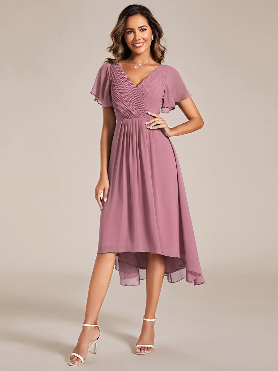 Funkelndes Abendkleid in A-Linie mit Empire-Taille und langen ?rmeln #farbe_Orchideenviolett