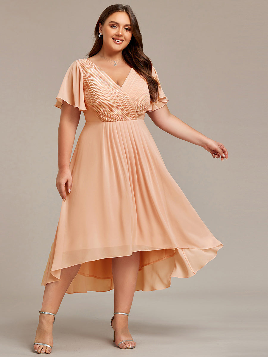 Funkelndes Abendkleid in A-Linie mit Empire-Taille und langen ?rmeln #farbe_Pfirsich