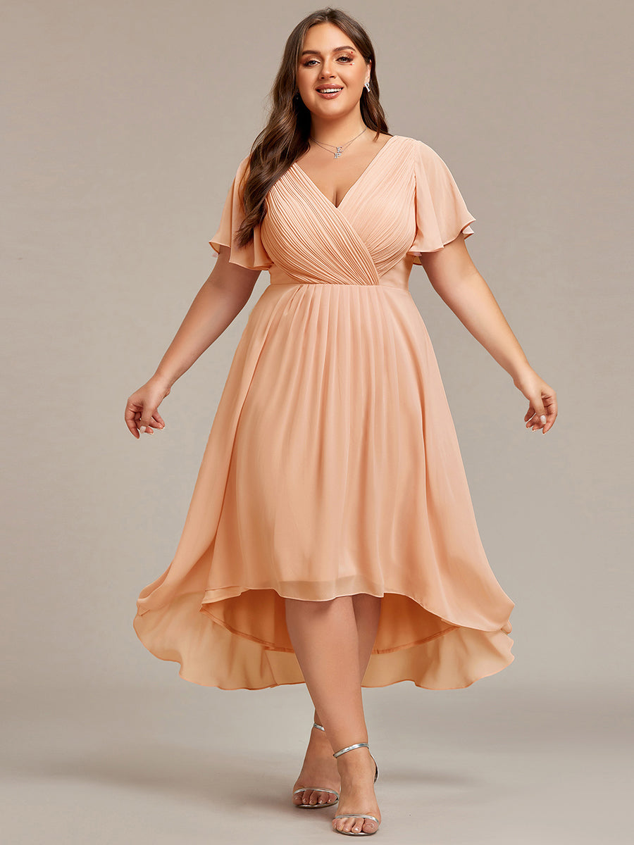 Funkelndes Abendkleid in A-Linie mit Empire-Taille und langen ?rmeln #farbe_Pfirsich