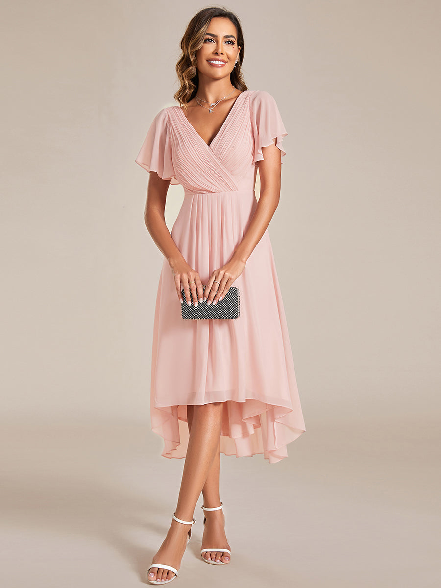 Funkelndes Abendkleid in A-Linie mit Empire-Taille und langen ?rmeln #farbe_Pink