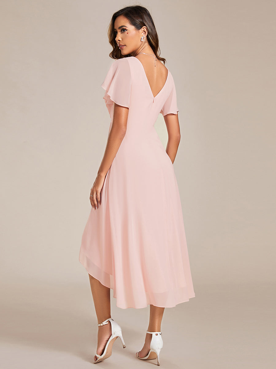 Funkelndes Abendkleid in A-Linie mit Empire-Taille und langen ?rmeln #farbe_Pink