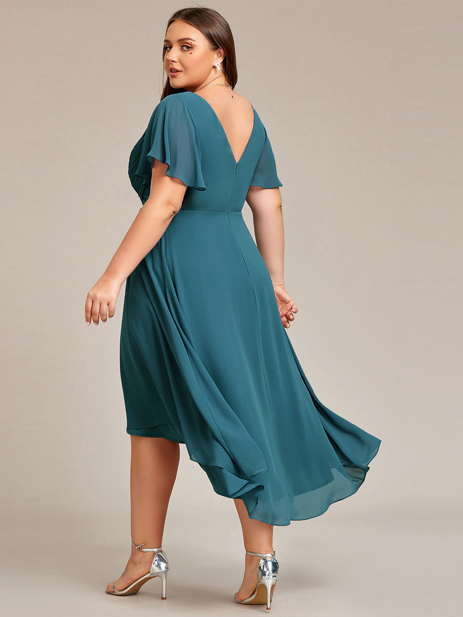 Funkelndes Abendkleid in A-Linie mit Empire-Taille und langen ?rmeln #farbe_Petrol