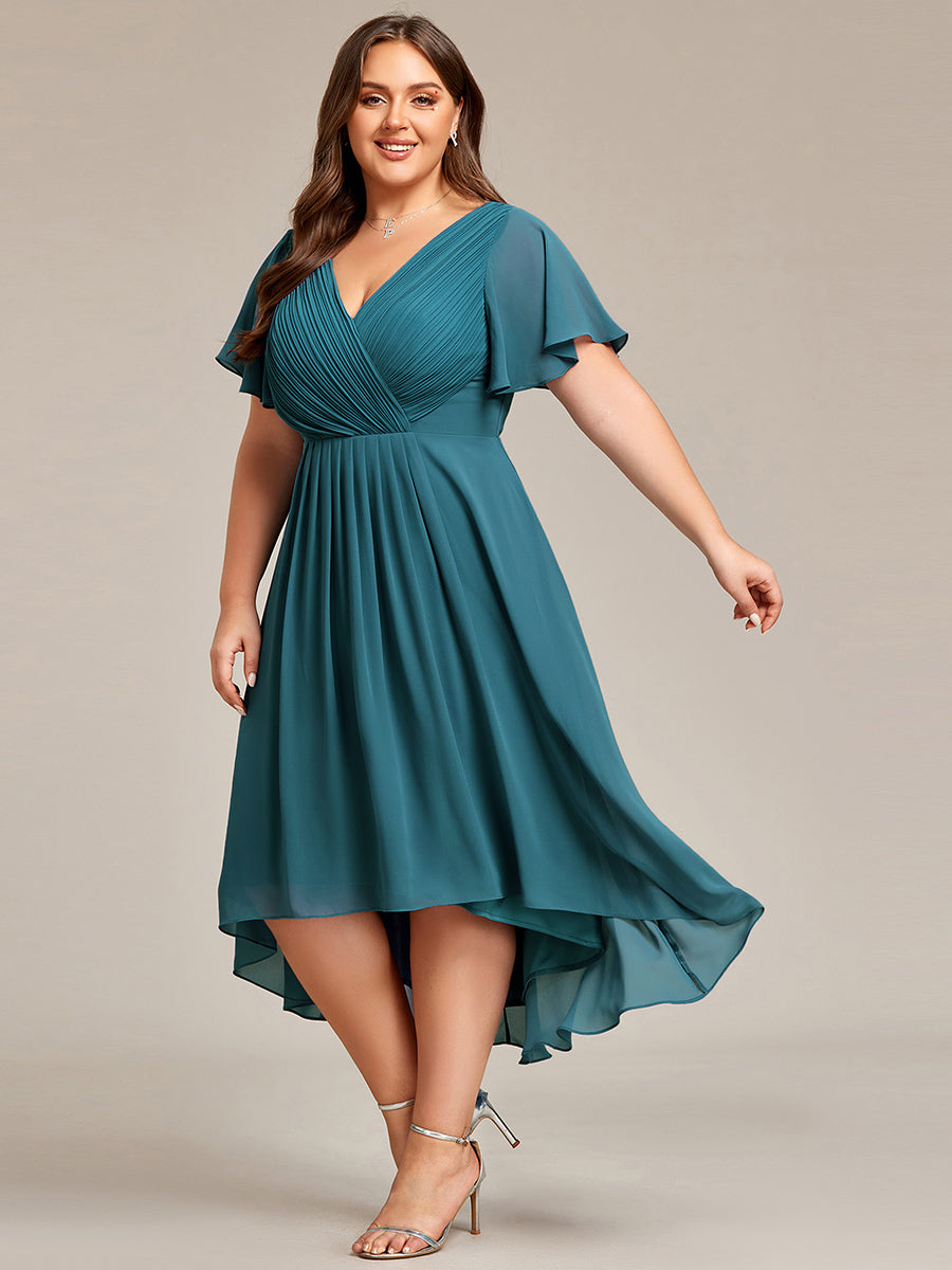 Funkelndes Abendkleid in A-Linie mit Empire-Taille und langen ?rmeln #farbe_Petrol