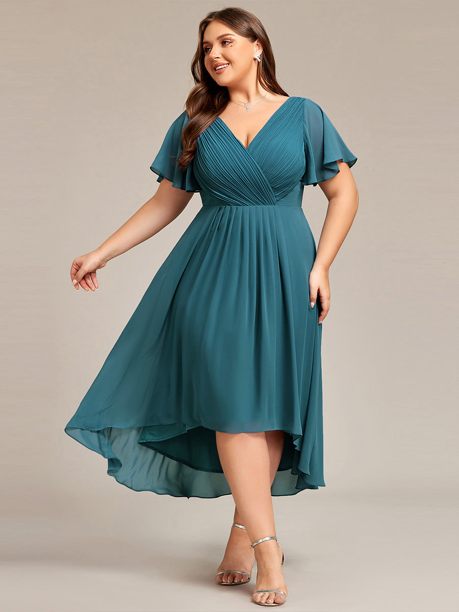 Funkelndes Abendkleid in A-Linie mit Empire-Taille und langen ?rmeln #farbe_Petrol