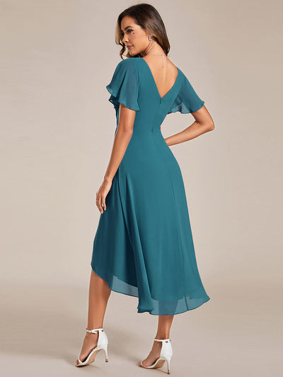 Funkelndes Abendkleid in A-Linie mit Empire-Taille und langen ?rmeln #farbe_Petrol