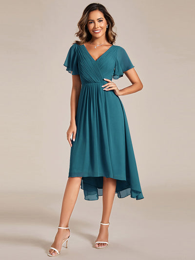 Funkelndes Abendkleid in A-Linie mit Empire-Taille und langen ?rmeln #farbe_Petrol