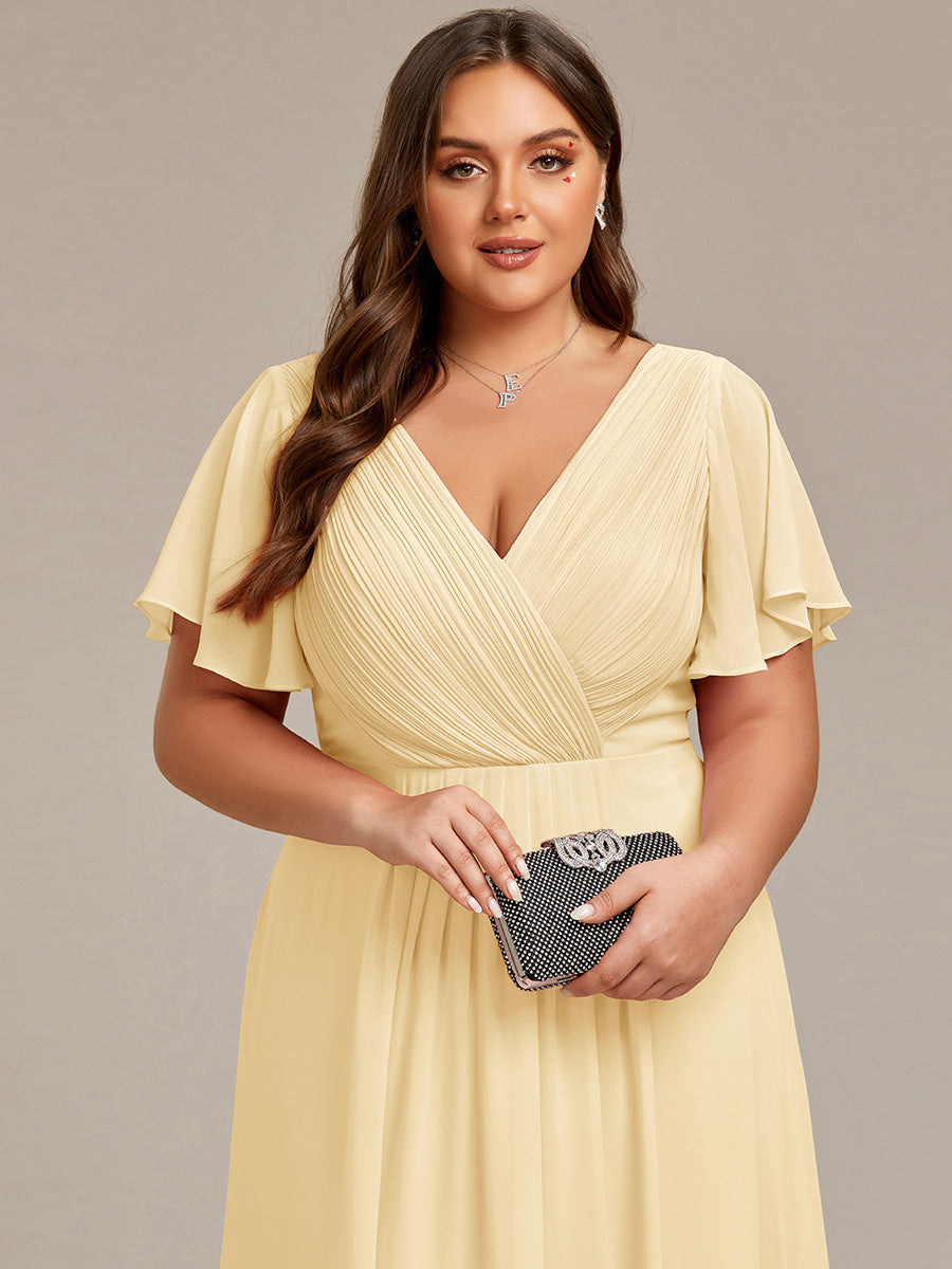 Funkelndes Abendkleid in A-Linie mit Empire-Taille und langen ?rmeln #farbe_Gelb