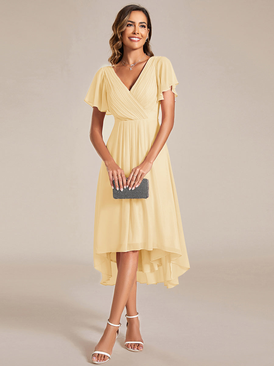 Funkelndes Abendkleid in A-Linie mit Empire-Taille und langen ?rmeln #farbe_Gelb