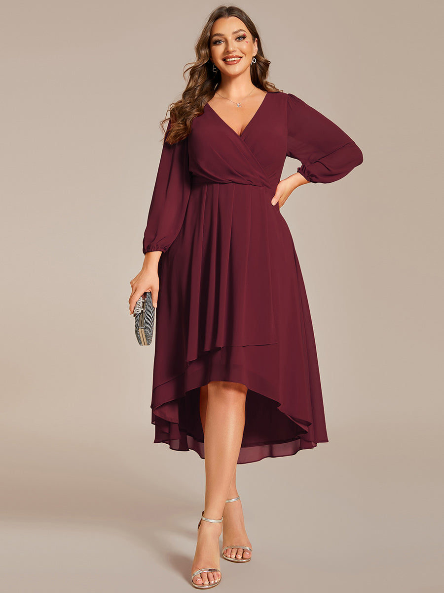 Robe d'invit¨¦ de mariage trap¨¨ze en mousseline fluide ¨¤ encolure ronde et longueur au genou #farbe_Burgunderrot