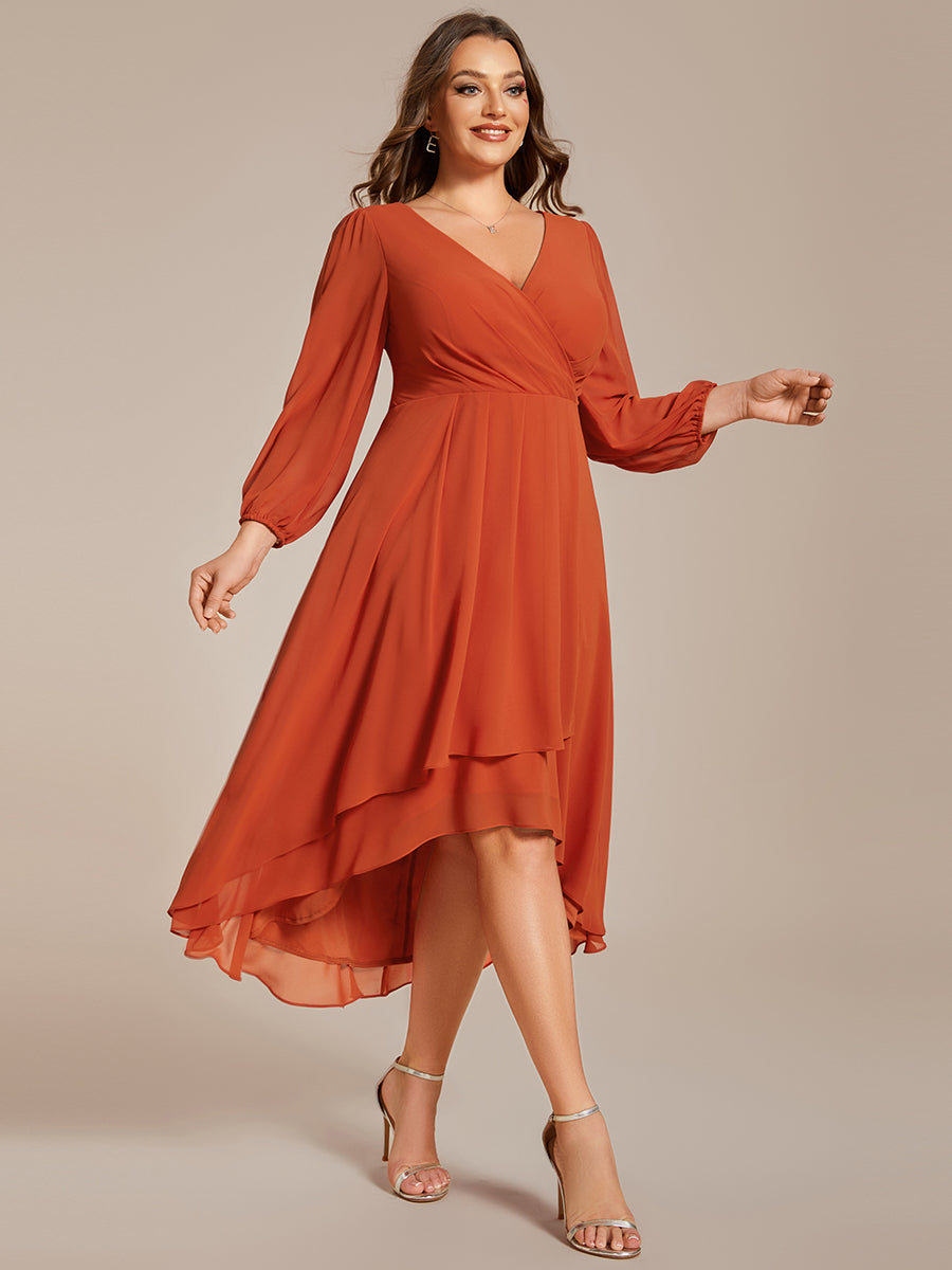 Robe d'invit¨¦ de mariage trap¨¨ze en mousseline fluide ¨¤ encolure ronde et longueur au genou #farbe_Gebranntes Orange