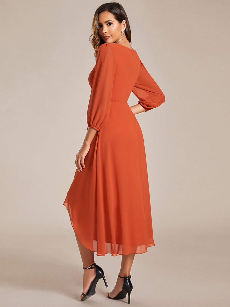 Robe d'invit¨¦ de mariage trap¨¨ze en mousseline fluide ¨¤ encolure ronde et longueur au genou #farbe_Gebranntes Orange
