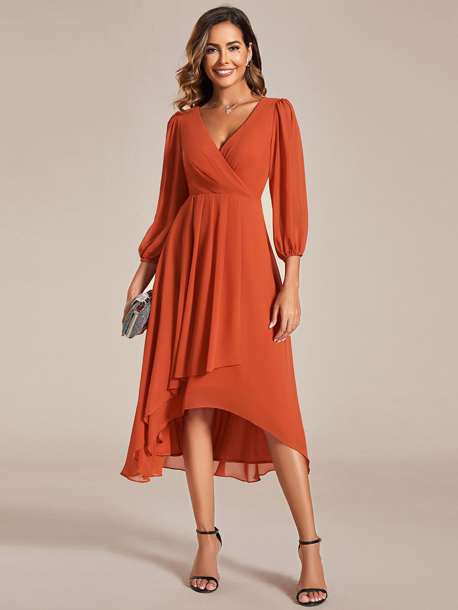 Robe d'invit¨¦ de mariage trap¨¨ze en mousseline fluide ¨¤ encolure ronde et longueur au genou #farbe_Gebranntes Orange