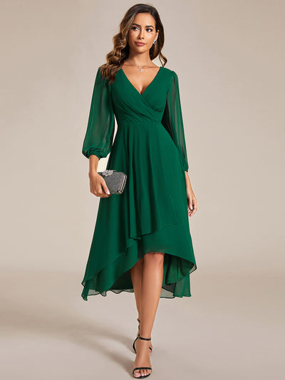 Robe d'invit¨¦ de mariage trap¨¨ze en mousseline fluide ¨¤ encolure ronde et longueur au genou #farbe_Dunkelgrün