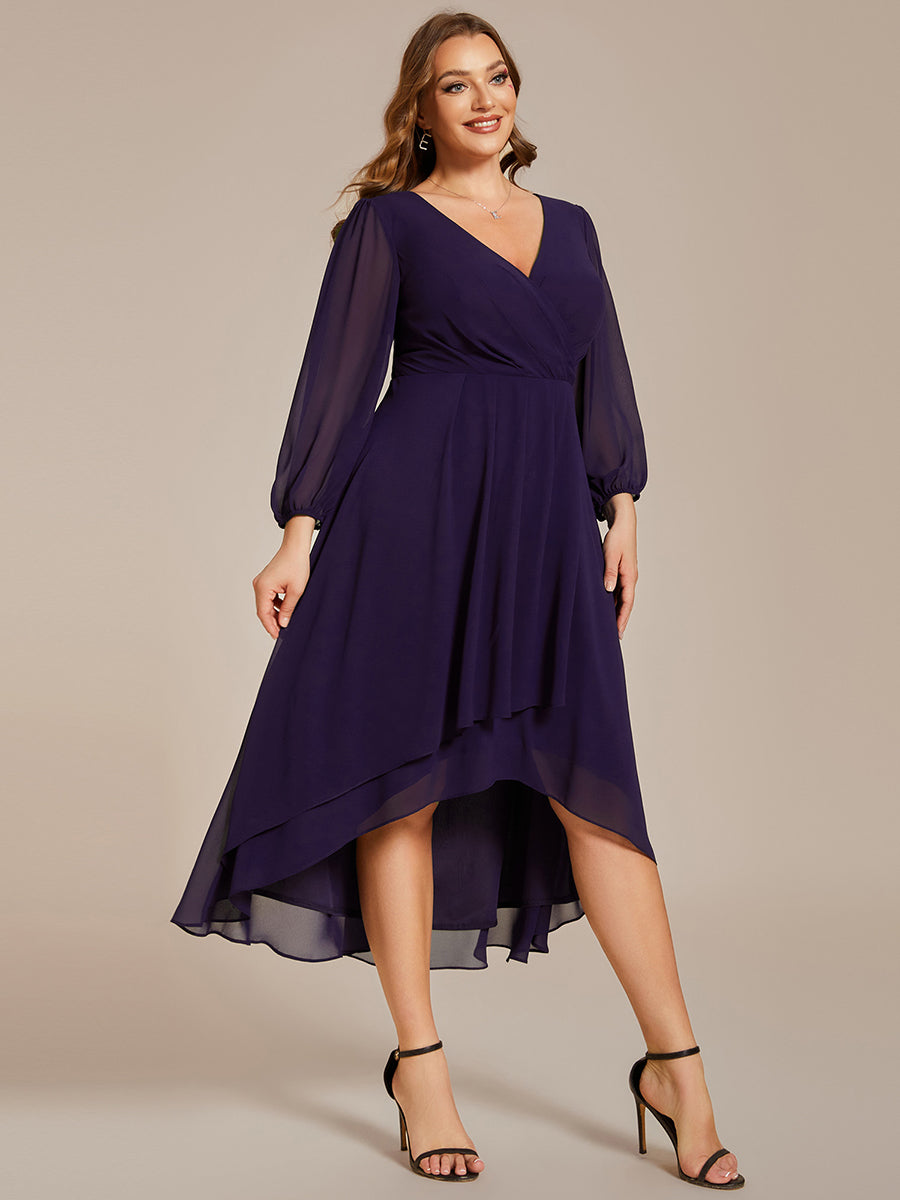 Robe d'invit¨¦ de mariage trap¨¨ze en mousseline fluide ¨¤ encolure ronde et longueur au genou #farbe_Dunkelviolett