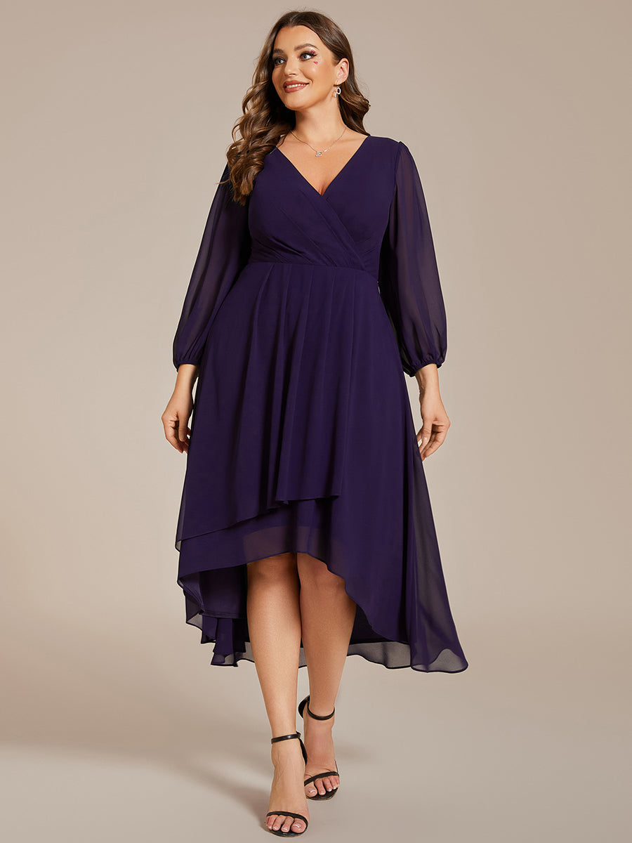 Robe d'invit¨¦ de mariage trap¨¨ze en mousseline fluide ¨¤ encolure ronde et longueur au genou #farbe_Dunkelviolett
