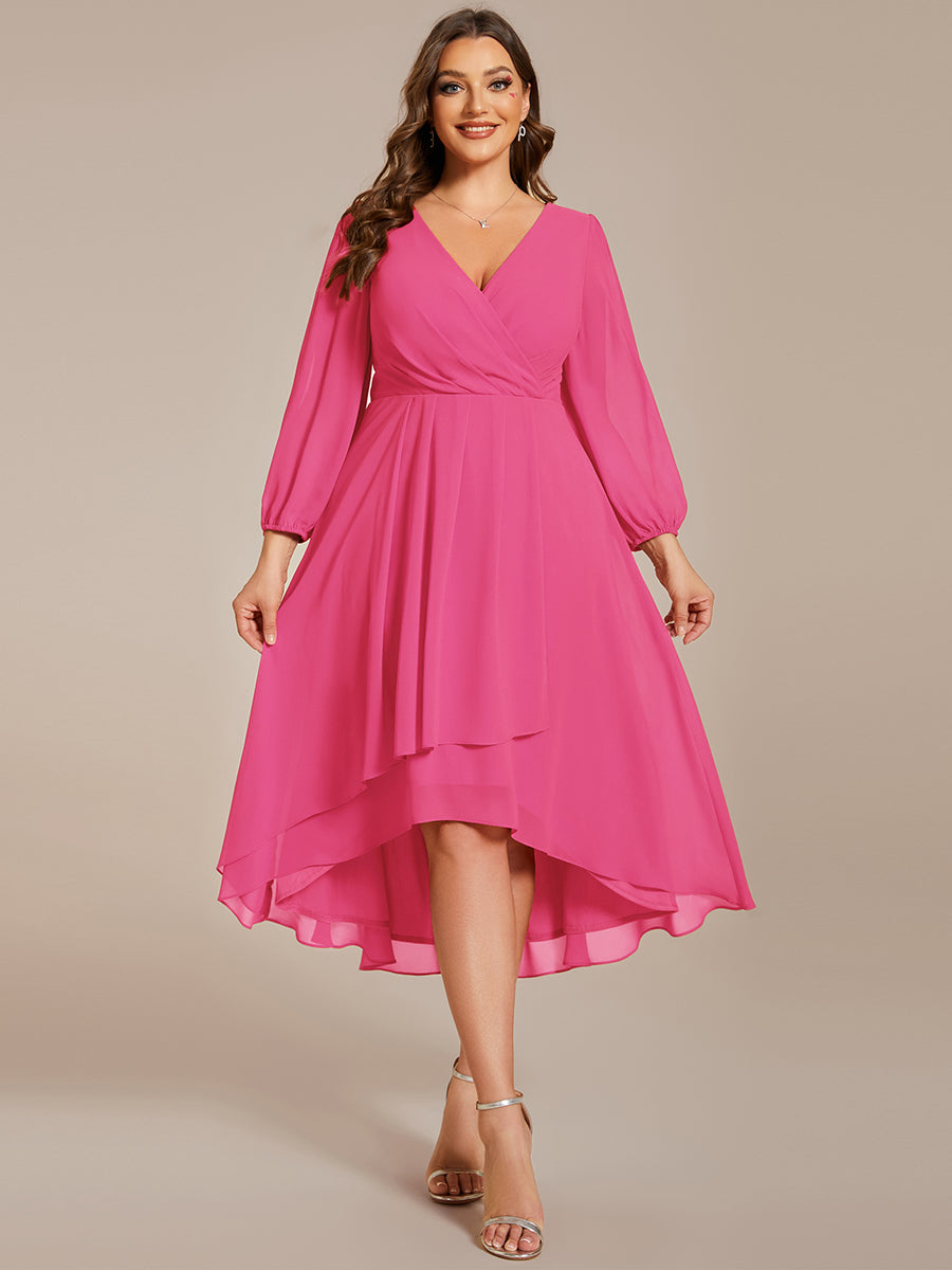 Robe d'invit¨¦ de mariage trap¨¨ze en mousseline fluide ¨¤ encolure ronde et longueur au genou #farbe_Knallpink