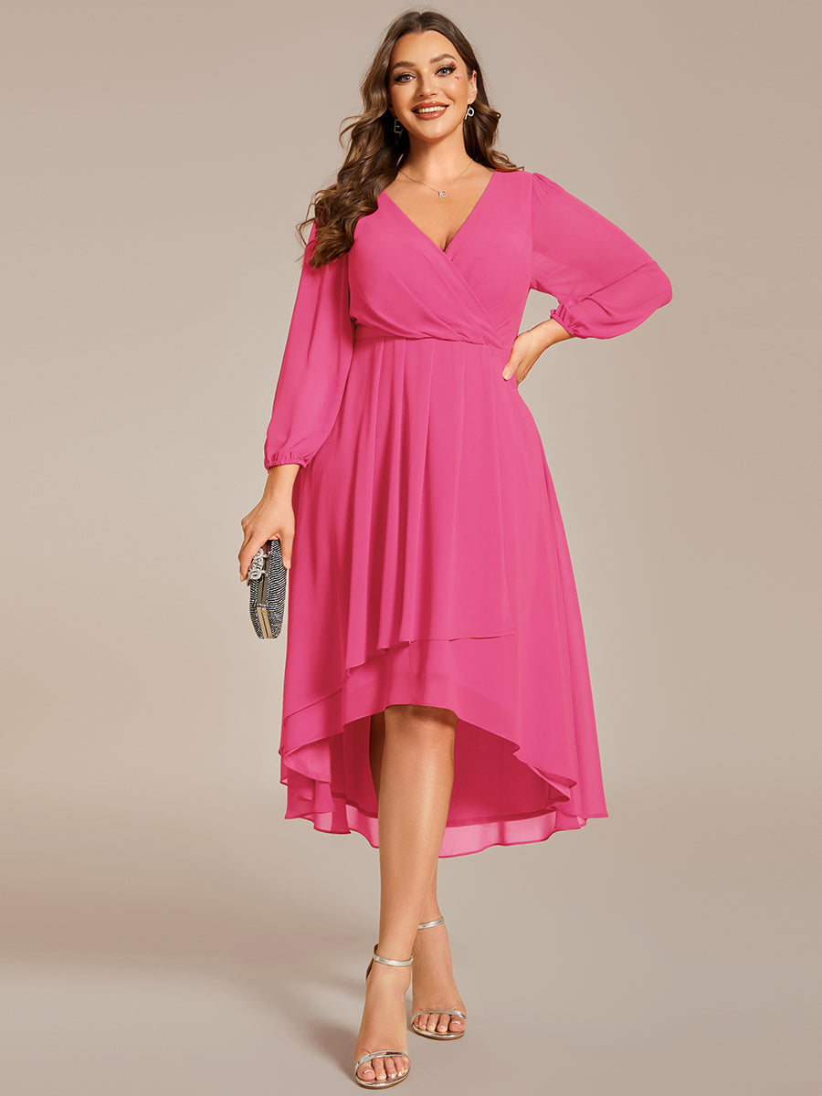 Robe d'invit¨¦ de mariage trap¨¨ze en mousseline fluide ¨¤ encolure ronde et longueur au genou #farbe_Knallpink