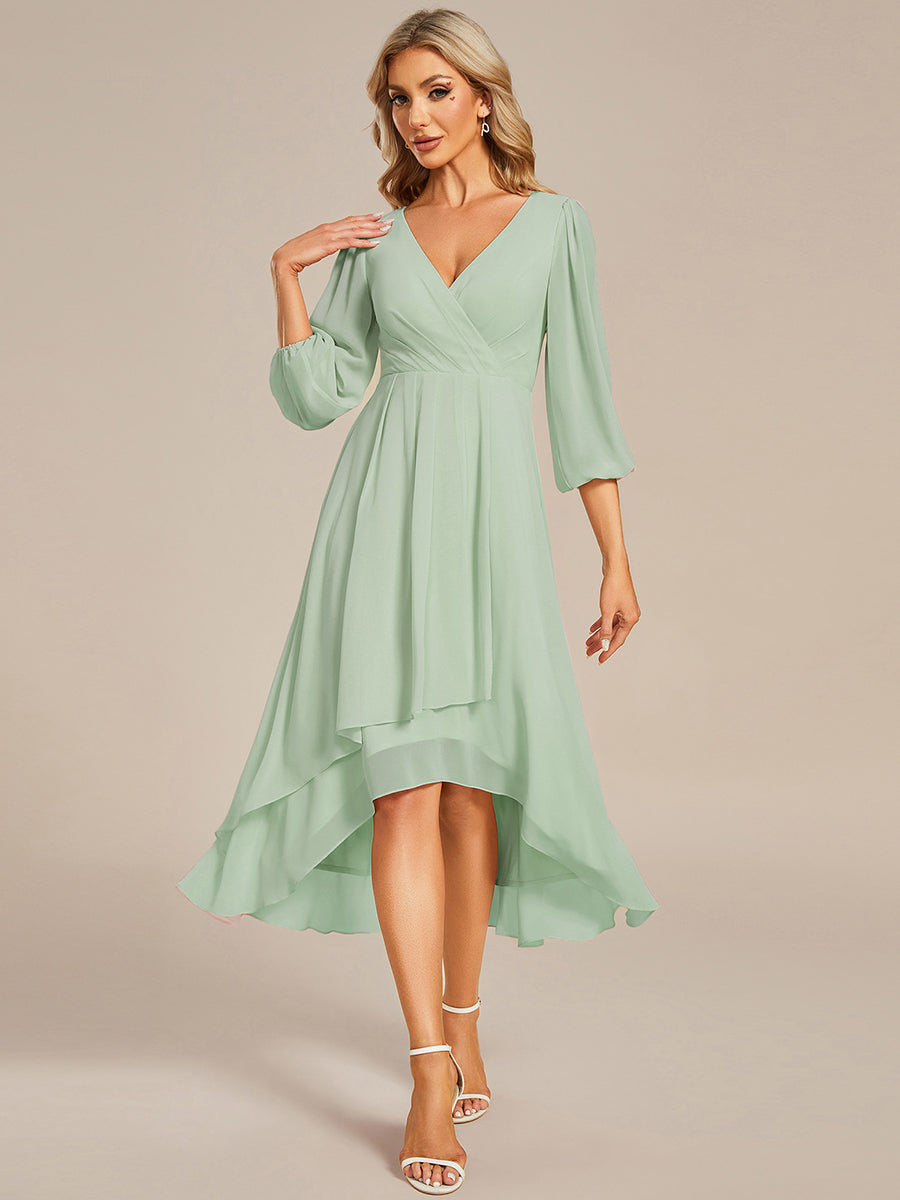 Robe d'invit¨¦ de mariage trap¨¨ze en mousseline fluide ¨¤ encolure ronde et longueur au genou #farbe_Mintgrün