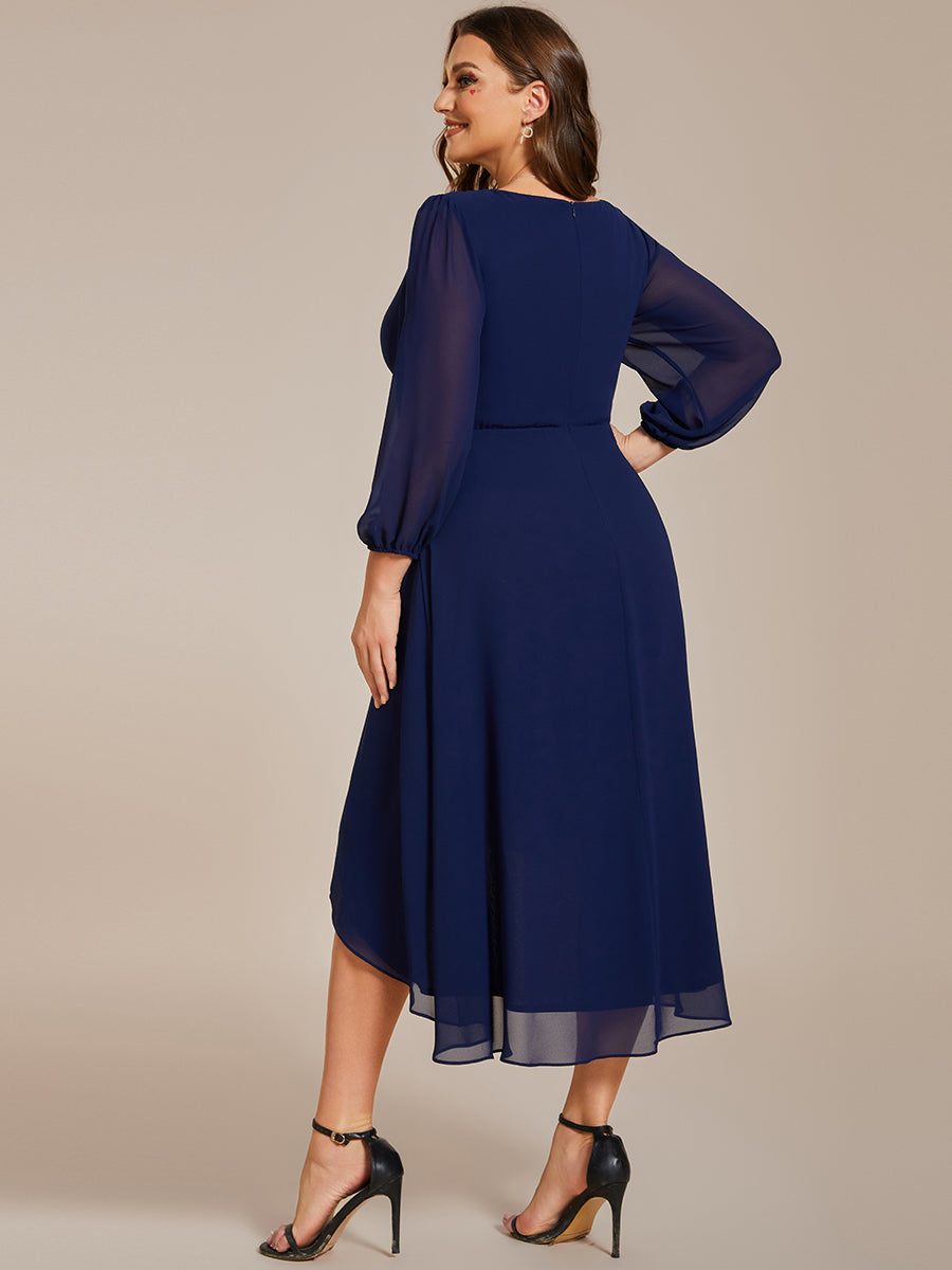 Robe d'invit¨¦ de mariage trap¨¨ze en mousseline fluide ¨¤ encolure ronde et longueur au genou #farbe_Marineblau