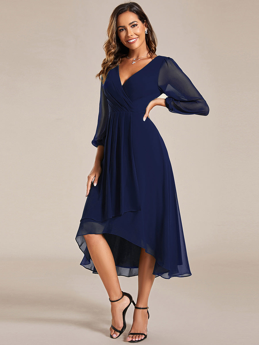 Robe d'invit¨¦ de mariage trap¨¨ze en mousseline fluide ¨¤ encolure ronde et longueur au genou #farbe_Marineblau