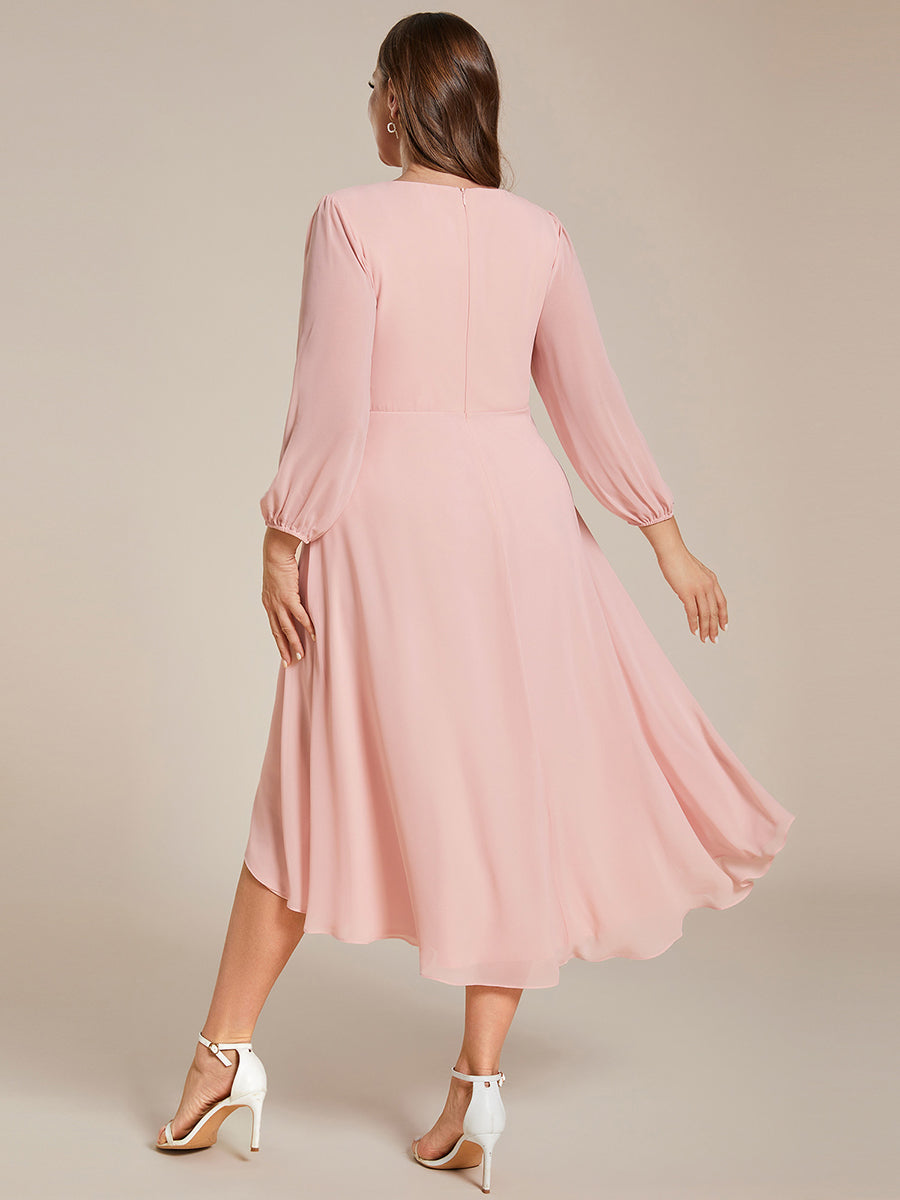 Robe d'invit¨¦ de mariage trap¨¨ze en mousseline fluide ¨¤ encolure ronde et longueur au genou #farbe_Pink