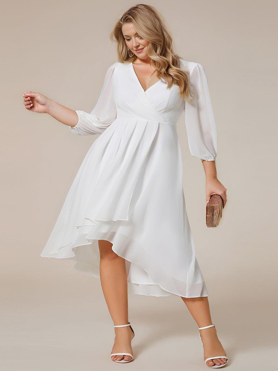 Robe d'invit¨¦ de mariage trap¨¨ze en mousseline fluide ¨¤ encolure ronde et longueur au genou #farbe_Weiß