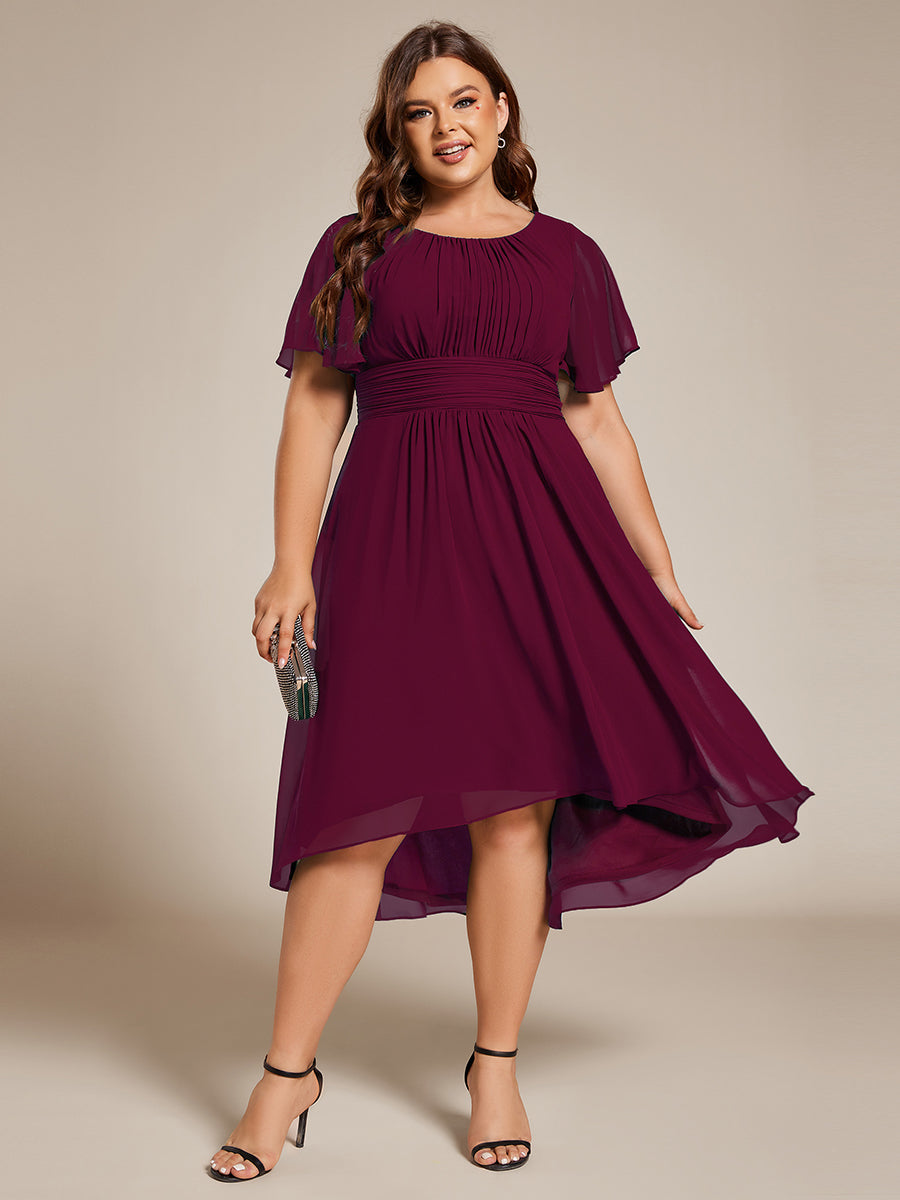 Robe d'invit¨¦ de mariage trap¨¨ze en mousseline fluide ¨¤ encolure ronde et longueur au genou #farbe_Burgunderrot
