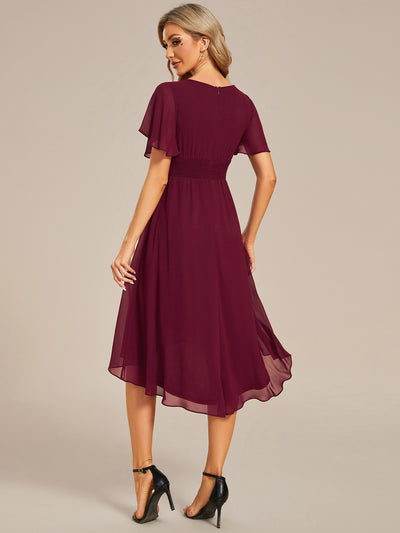 Robe d'invit¨¦ de mariage trap¨¨ze en mousseline fluide ¨¤ encolure ronde et longueur au genou #farbe_Burgunderrot
