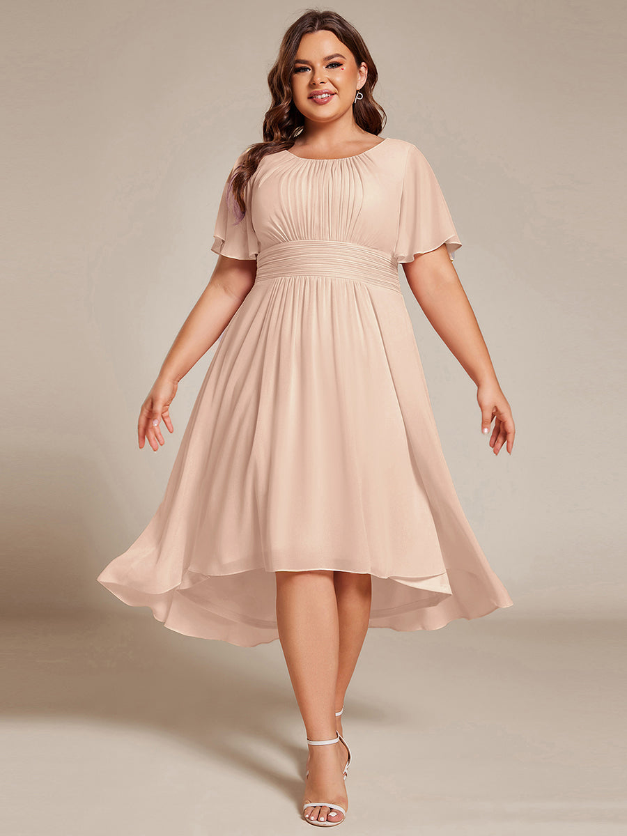 Robe d'invit¨¦ de mariage trap¨¨ze en mousseline fluide ¨¤ encolure ronde et longueur au genou #farbe_Blush-Rosa