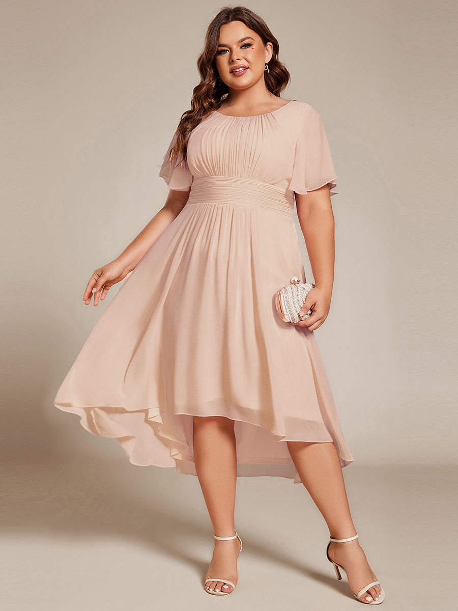 Robe d'invit¨¦ de mariage trap¨¨ze en mousseline fluide ¨¤ encolure ronde et longueur au genou #farbe_Blush-Rosa