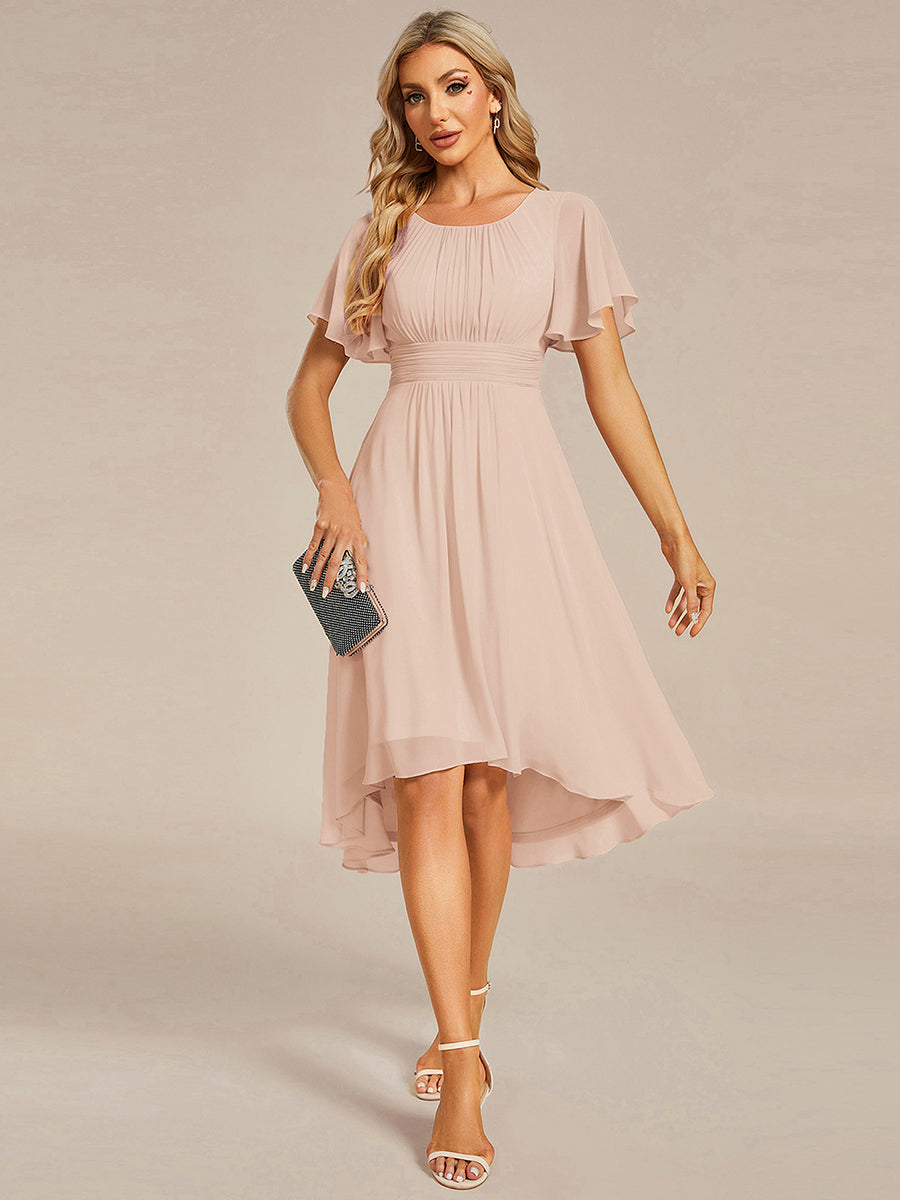 Robe d'invit¨¦ de mariage trap¨¨ze en mousseline fluide ¨¤ encolure ronde et longueur au genou #farbe_Blush-Rosa