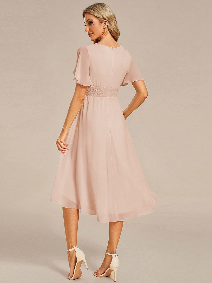 Robe d'invit¨¦ de mariage trap¨¨ze en mousseline fluide ¨¤ encolure ronde et longueur au genou #farbe_Blush-Rosa