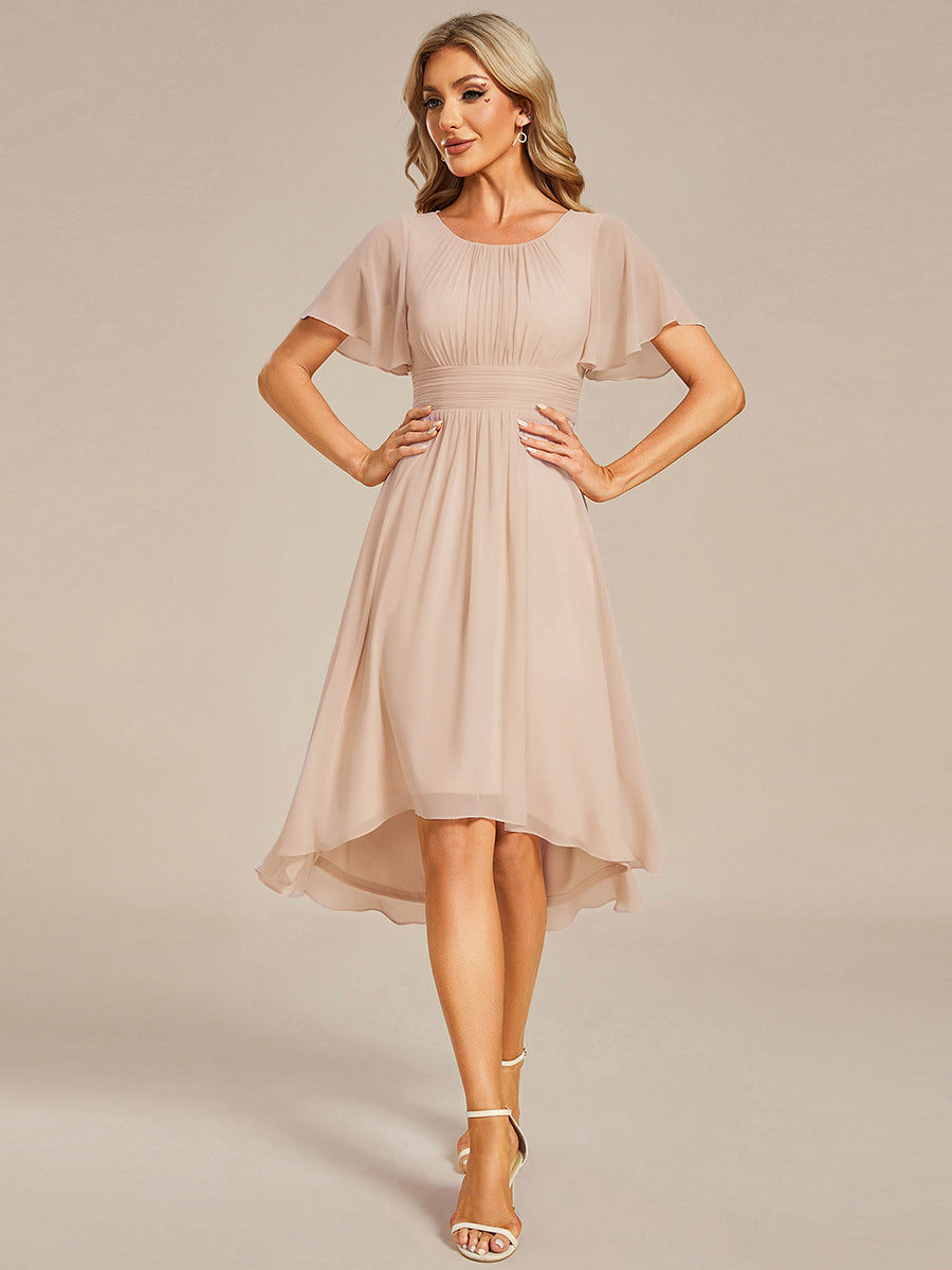 Robe d'invit¨¦ de mariage trap¨¨ze en mousseline fluide ¨¤ encolure ronde et longueur au genou #farbe_Blush-Rosa