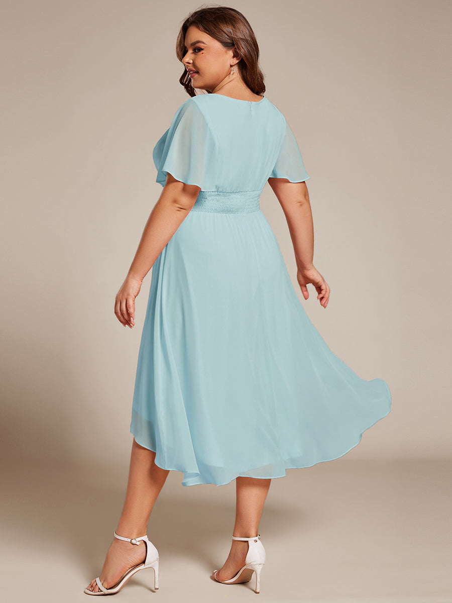 Robe d'invit¨¦ de mariage trap¨¨ze en mousseline fluide ¨¤ encolure ronde et longueur au genou #farbe_Himmelblau
